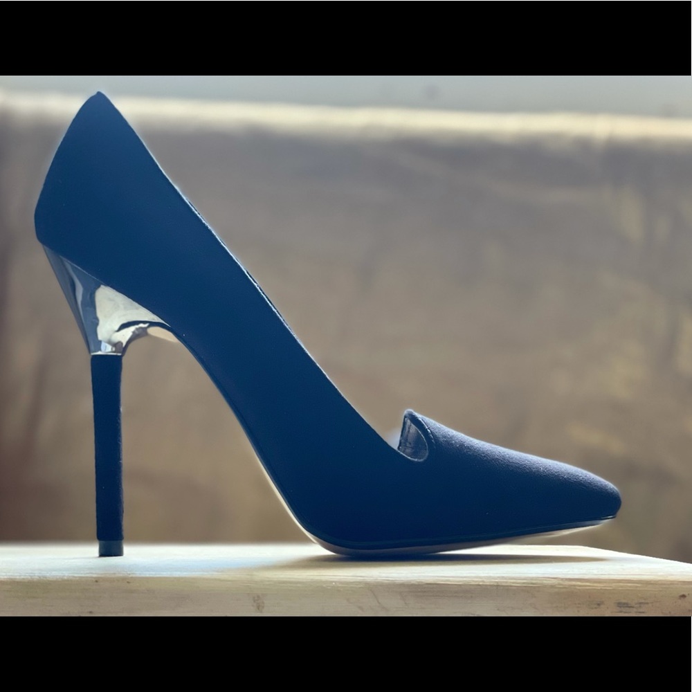 Worthington Black and Chrome Suede Heels
